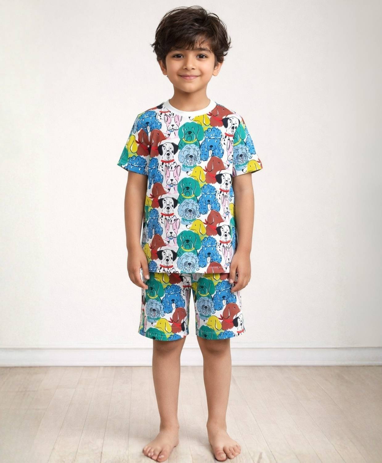 anthrilo Boys Printed White Night Suit Set