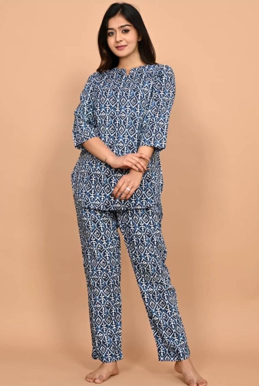 ABKT Women Printed Blue Night Suit Set