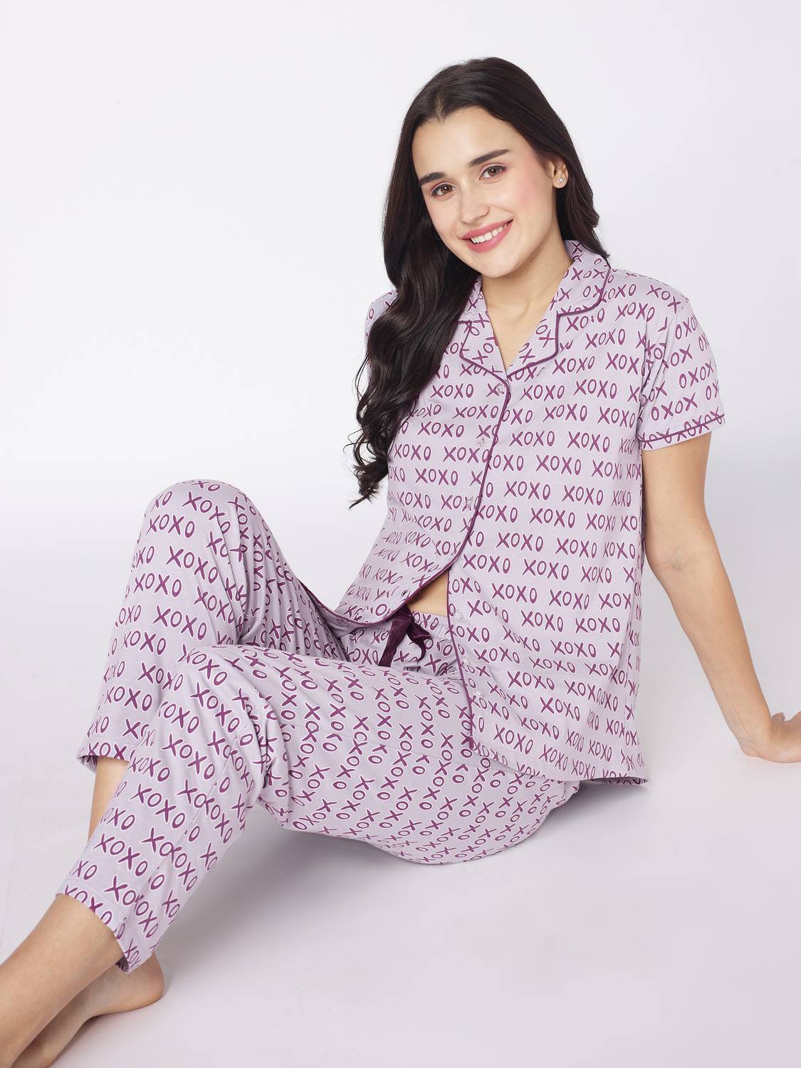Beebelle Women Printed Grey Shirt & Pyjama set