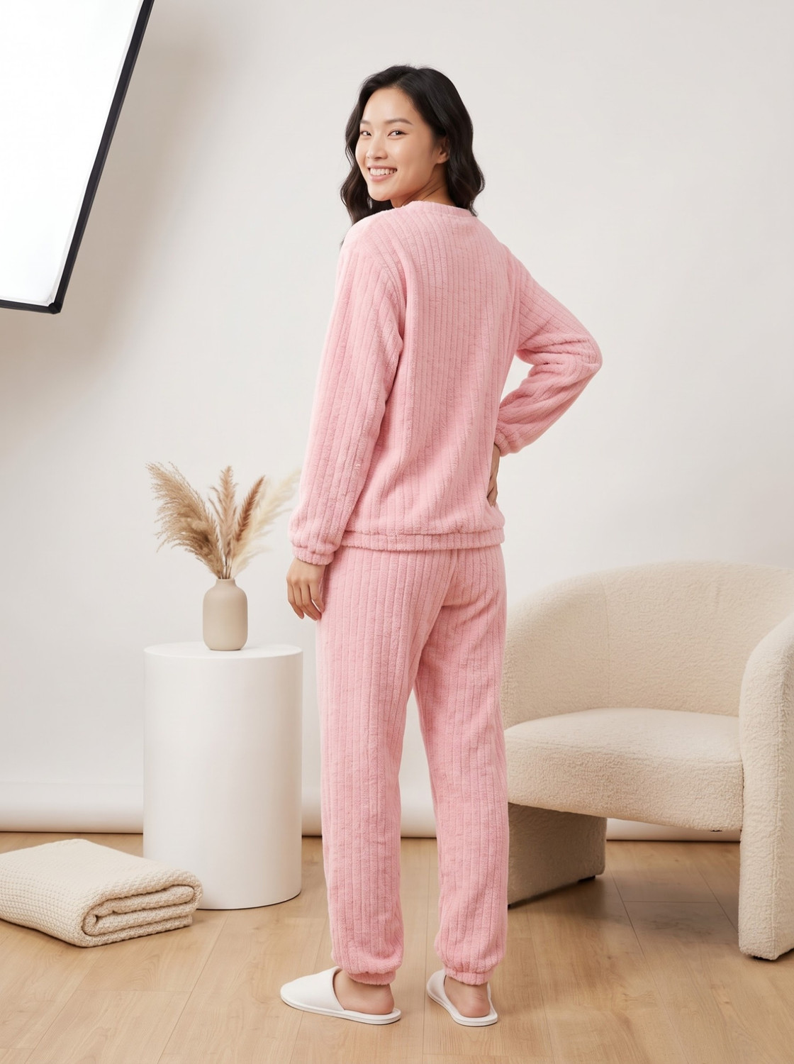 Image of Lugo Women Self Design Pink Night Suit Set