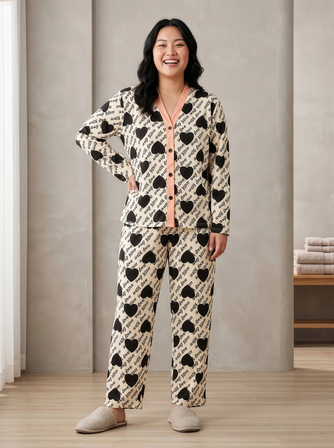 Image of Lugo Women Floral Print Beige, Black Top & Pyjama Set