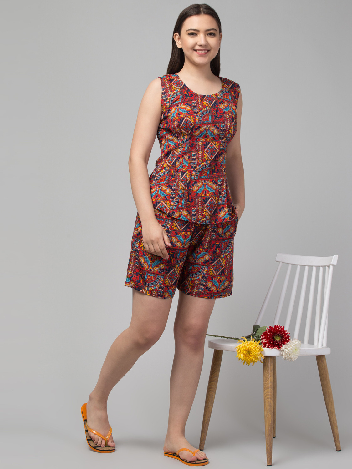 Image of winstenhet Women Printed Multicolor Top & Shorts Set