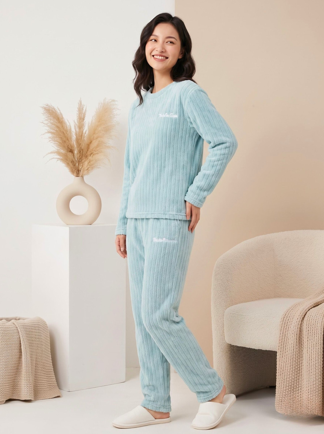 Image of Lugo Women Self Design Blue Night Suit Set
