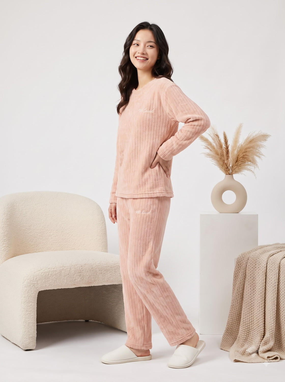 Image of Lugo Women Self Design Pink Night Suit Set