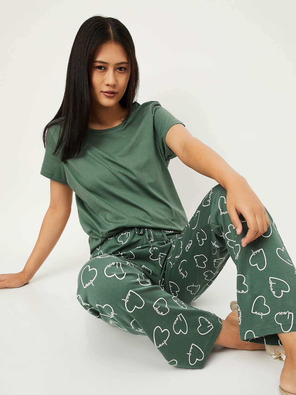 Image of MAX Women Printed Green Top & Pyjama Set