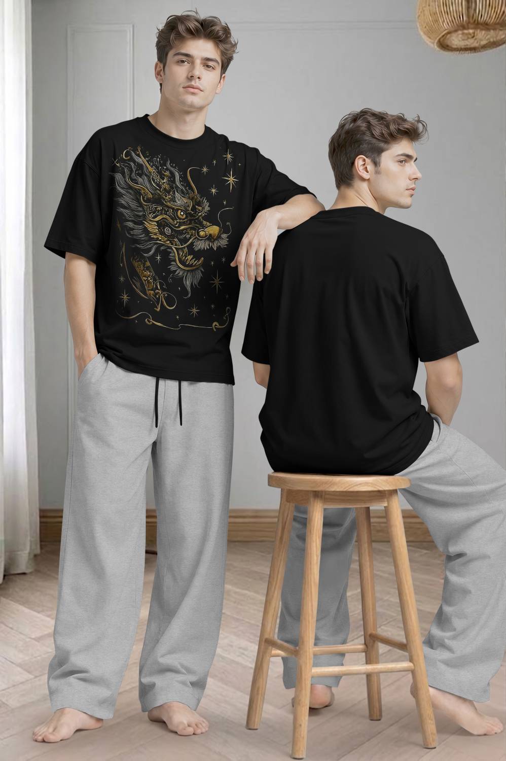 MADBROS Men Black, Grey Night Suit Set - Image 1