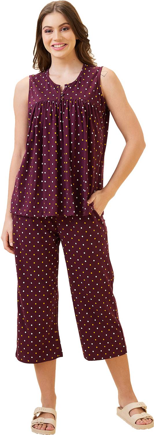 AV2 Women Polka Print Maroon Top & Capri Set