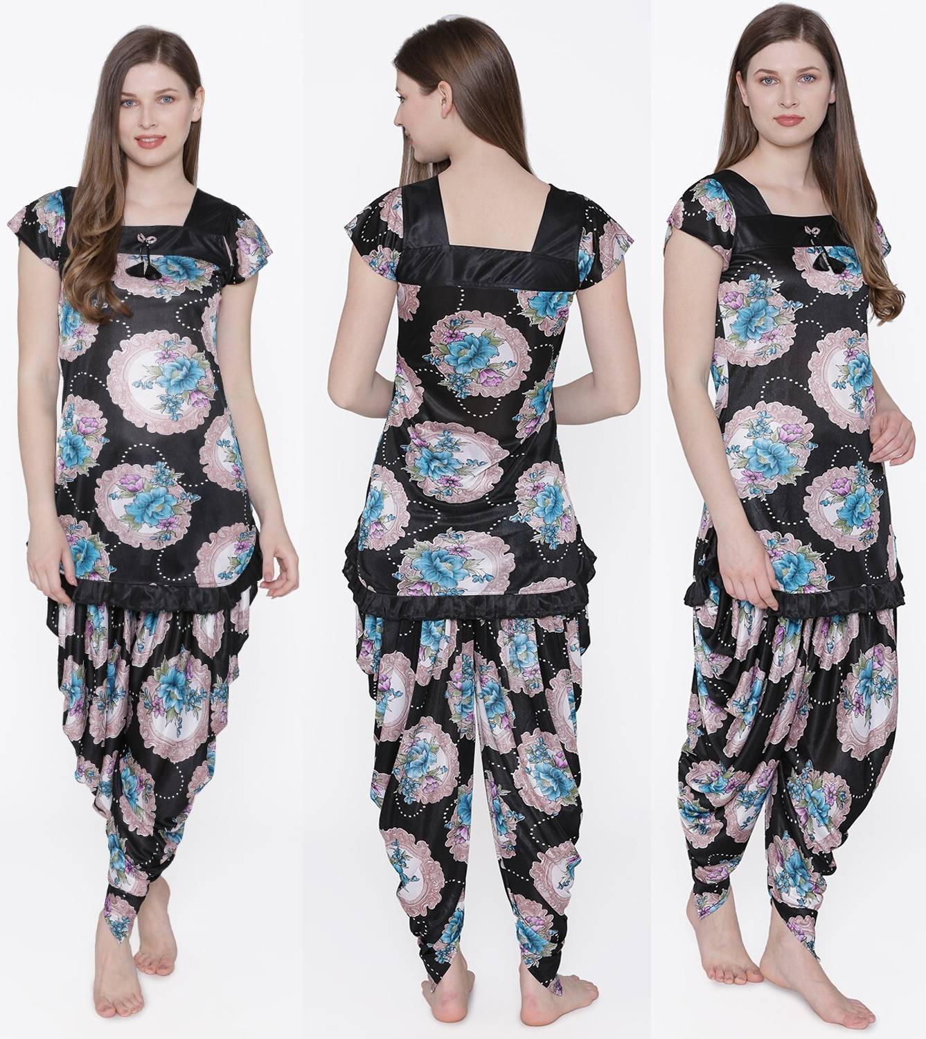 Boosah Women Printed Blue Top & Pyjama Set