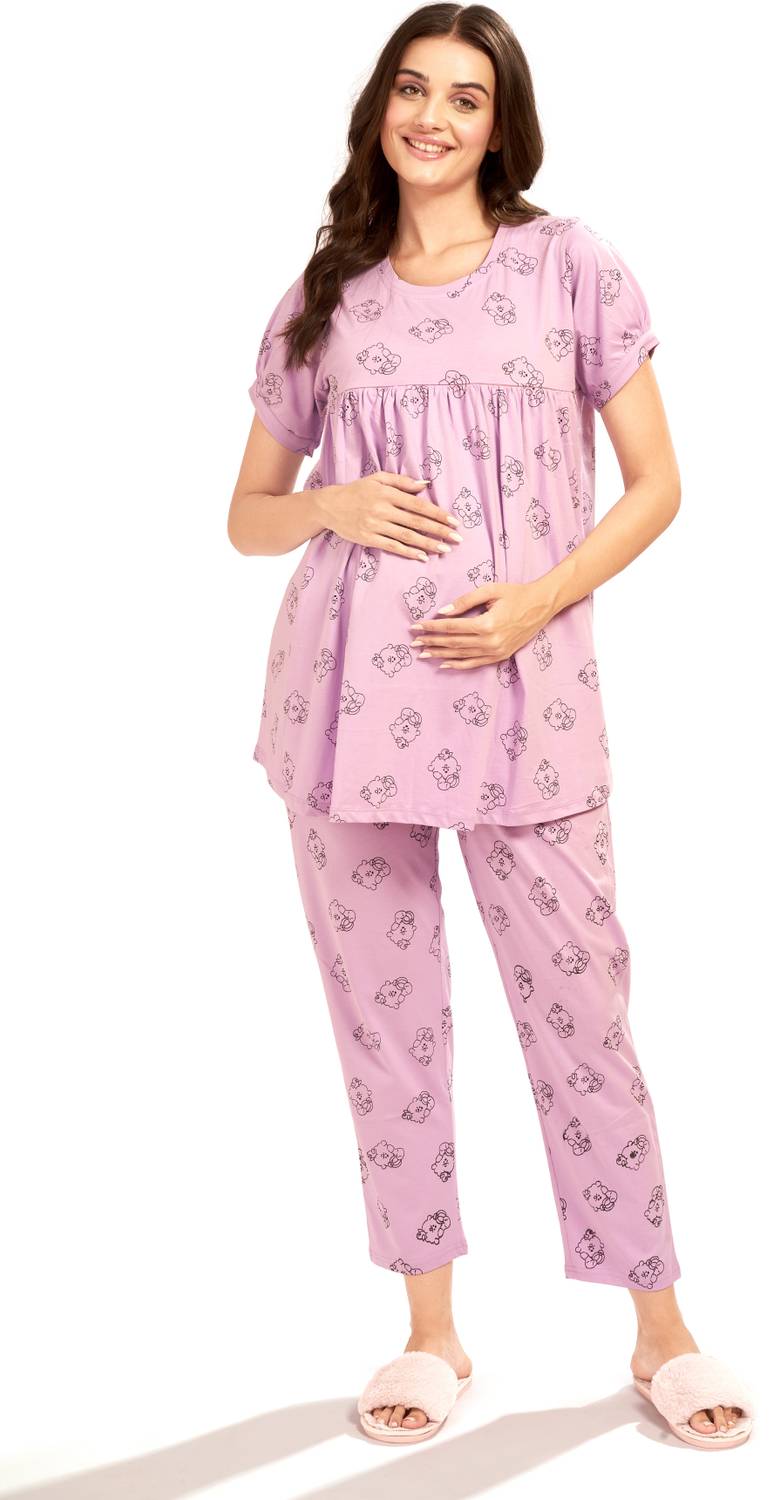 AV2 Women Animal Print Purple Top & Pyjama Set
