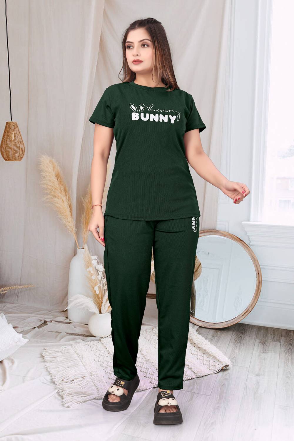 Ad Nx Women Printed Green Night Suit Set