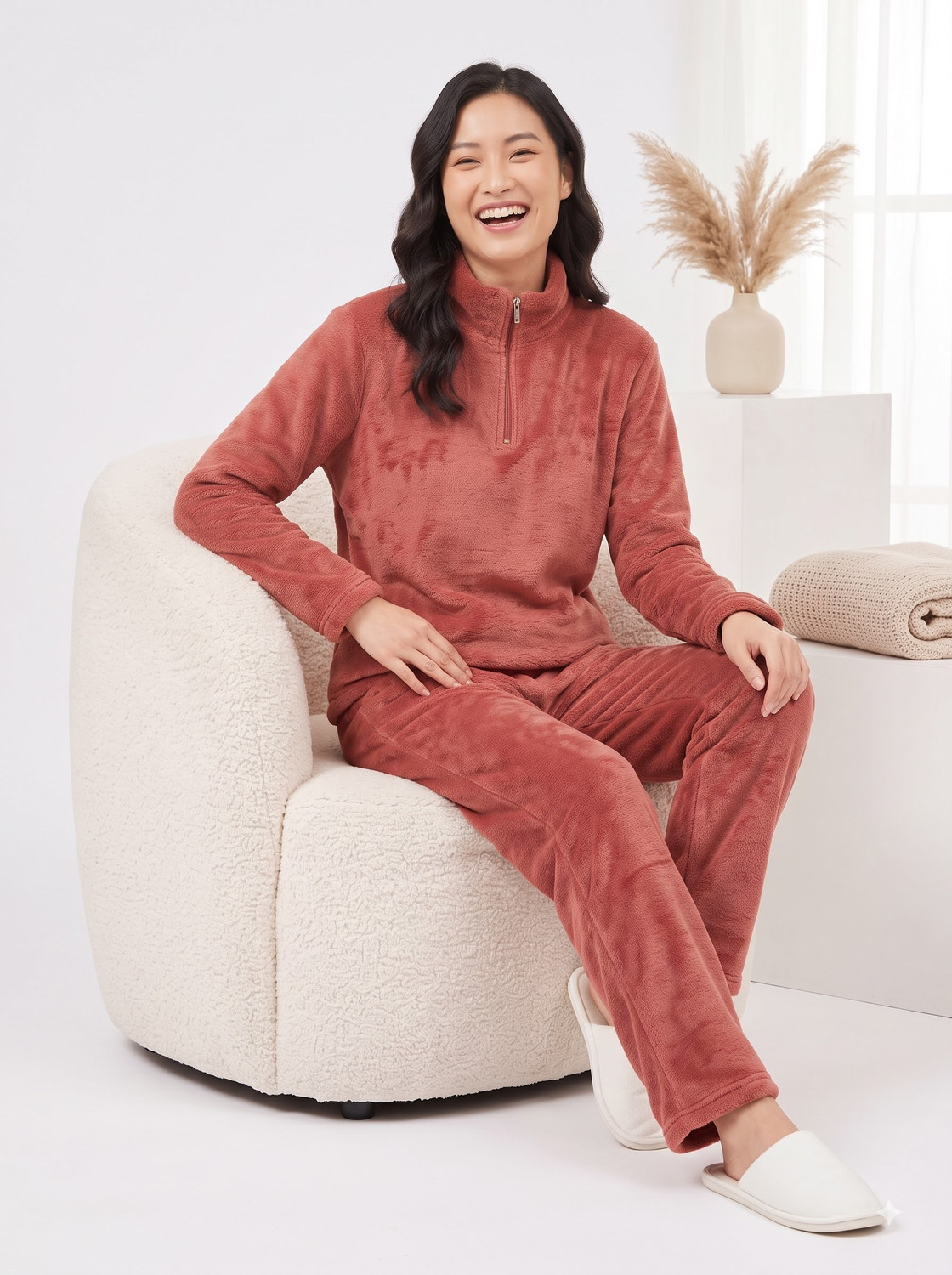 Image of Lugo Women Solid Red Night Suit Set