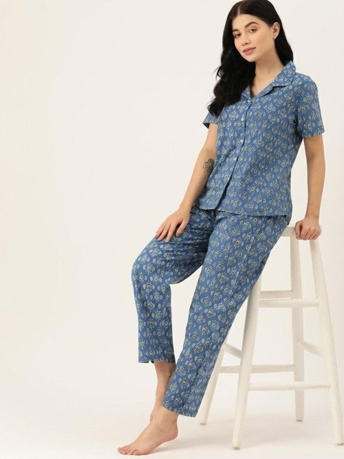 Image of BrownEra Women Night Suit Set Multicolor Printed