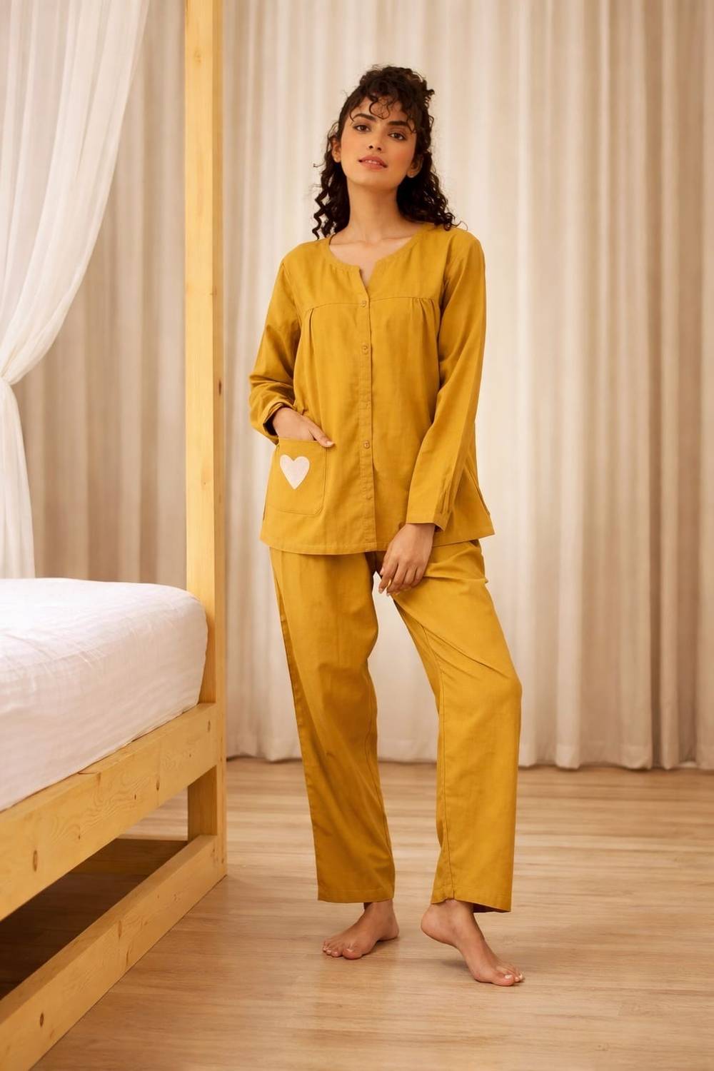 ABHIJEETGARMENT Women Printed Yellow Top & Pyjama Set