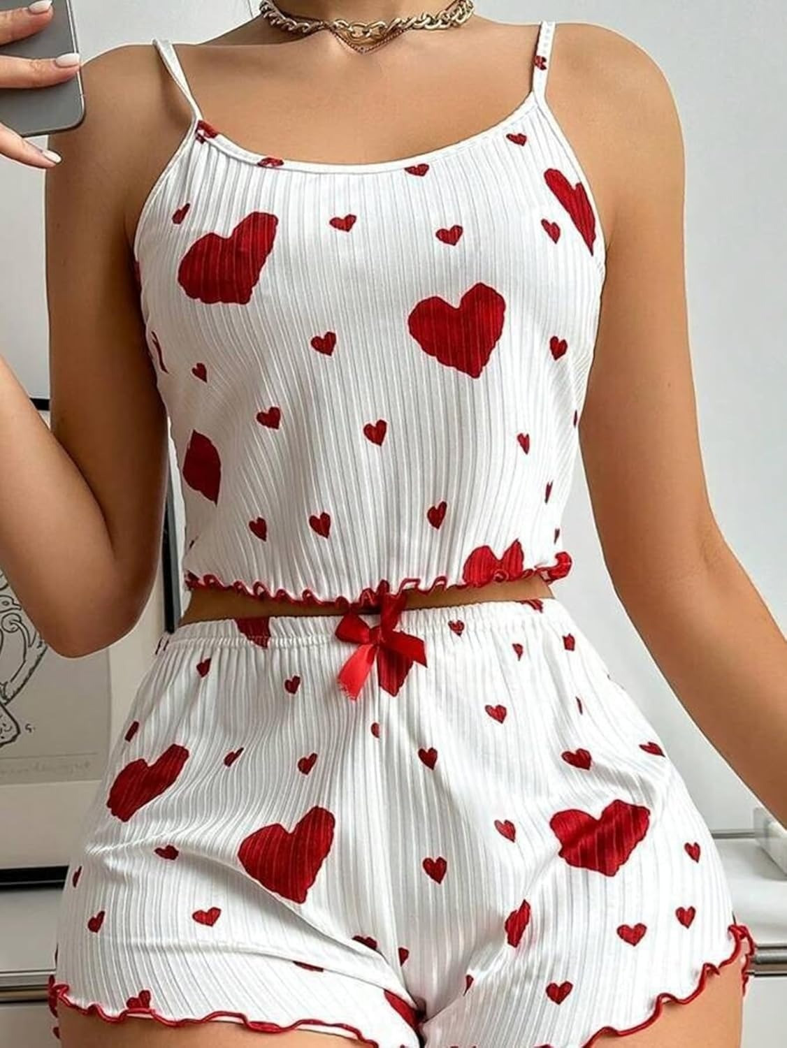 Image of nuty Women Printed Red Top & Shorts Set
