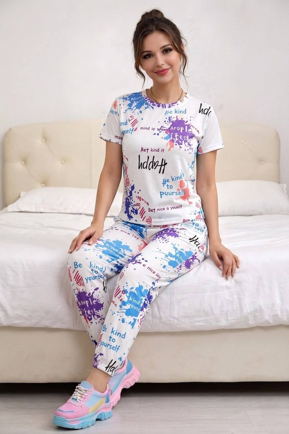 Avictor Women Abstract Multicolor Top & Pyjama Set
