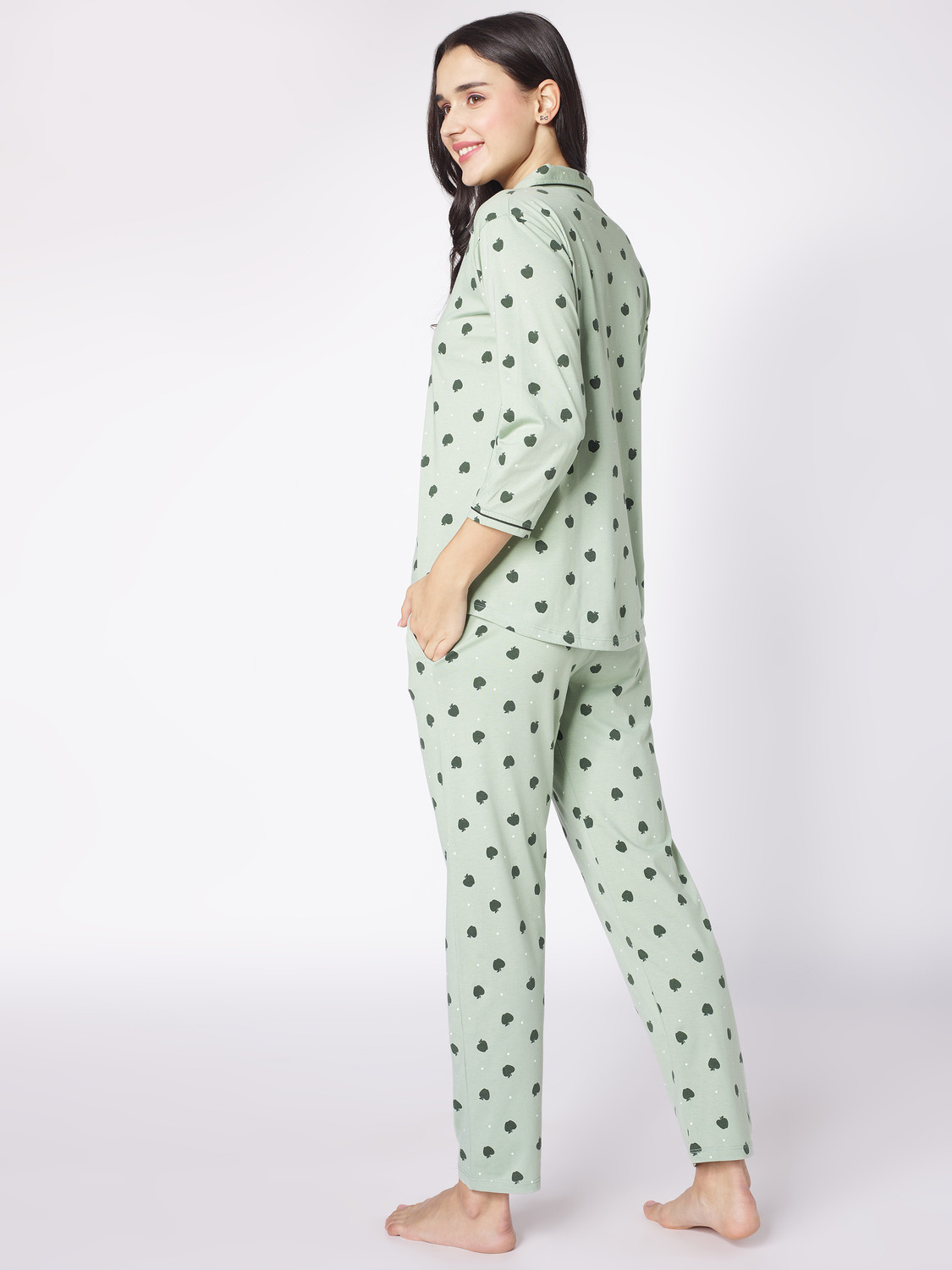 Image of Beebelle Women Printed Green Shirt & Pyjama set