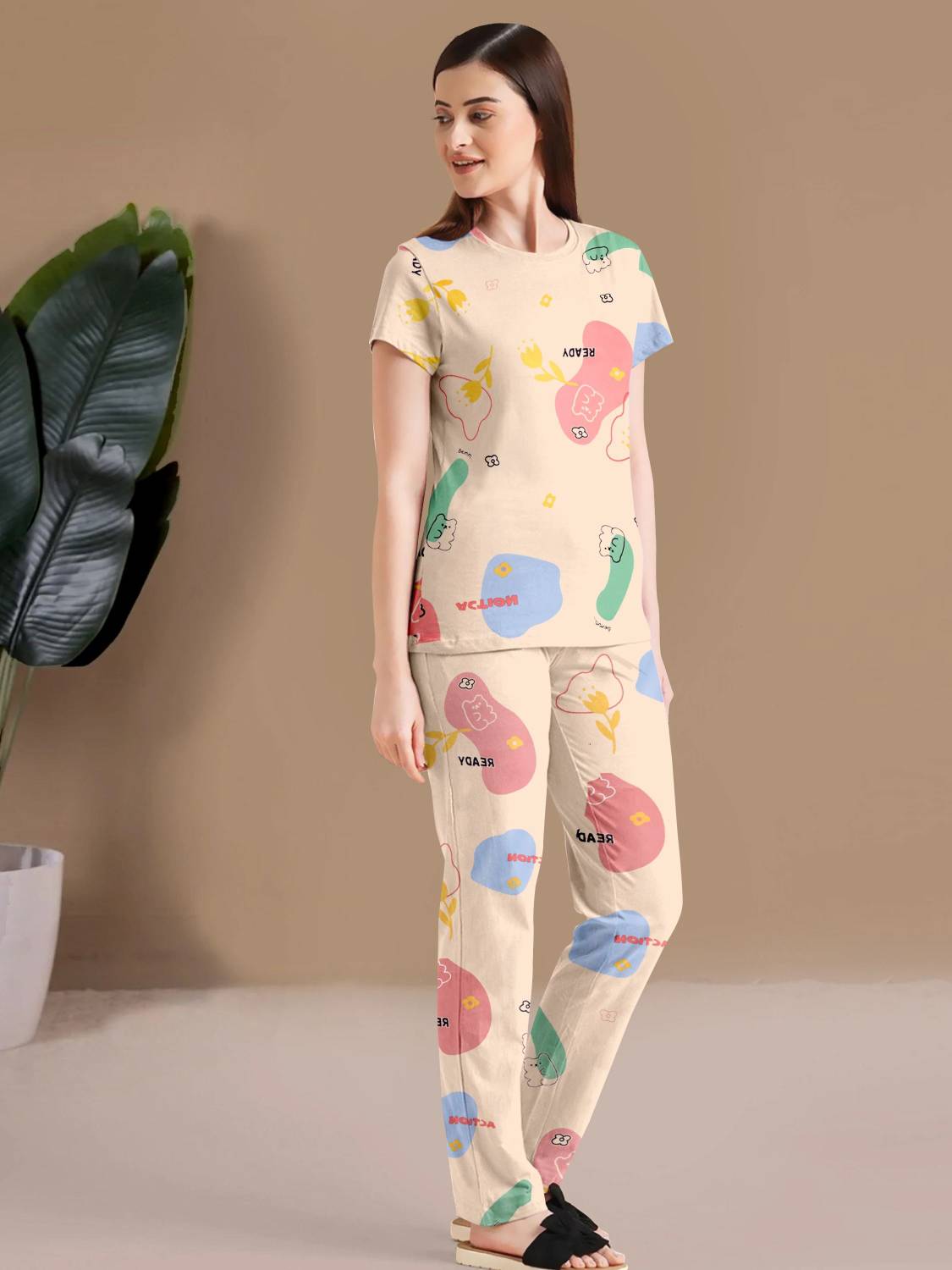 BelleBird Women Printed Multicolor Night Suit Set