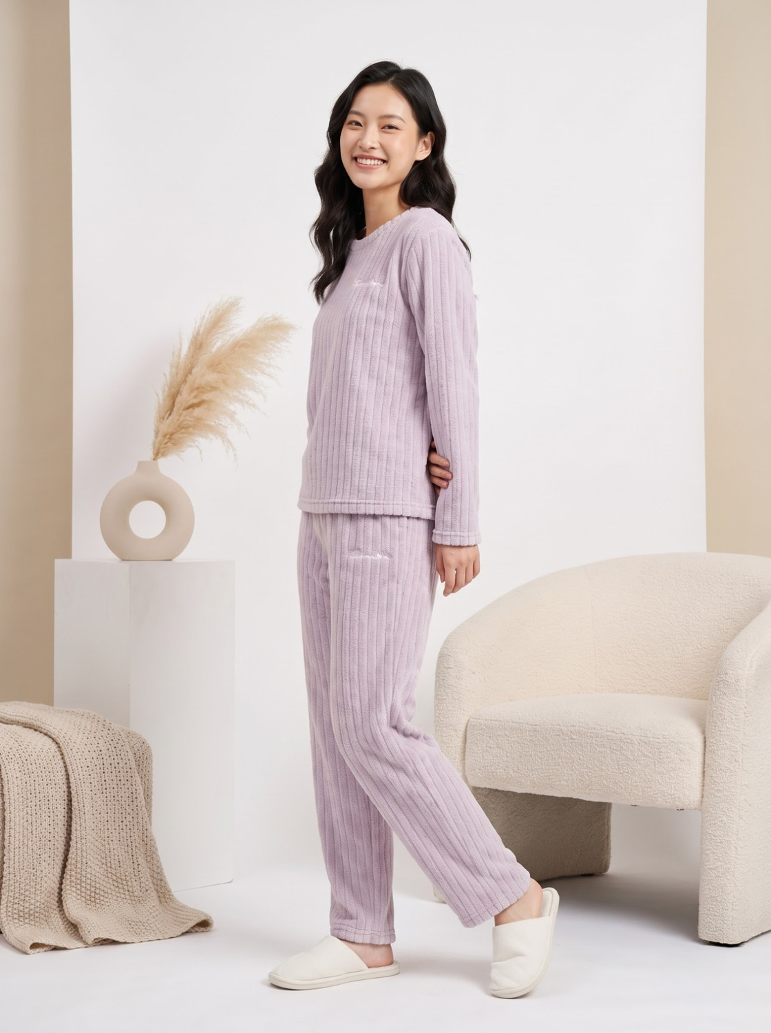 Image of Lugo Women Self Design Purple Night Suit Set