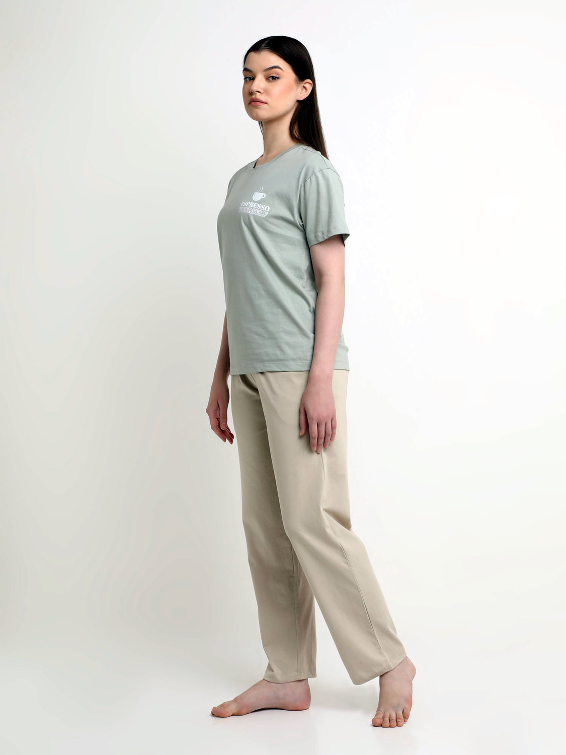 Image of Yoroko Women Solid Beige Top & Pyjama Set