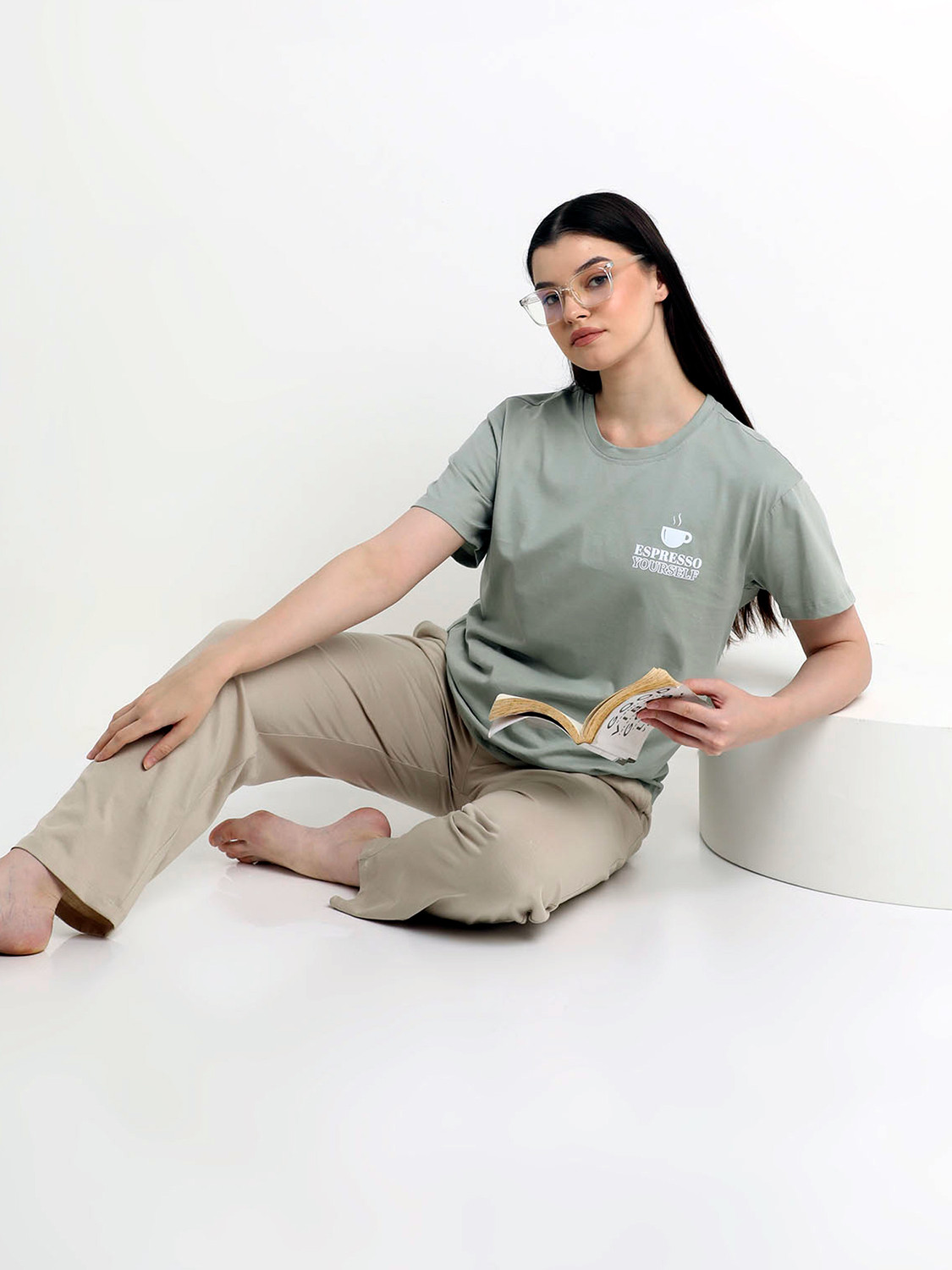 Image of Yoroko Women Solid Beige Top & Pyjama Set
