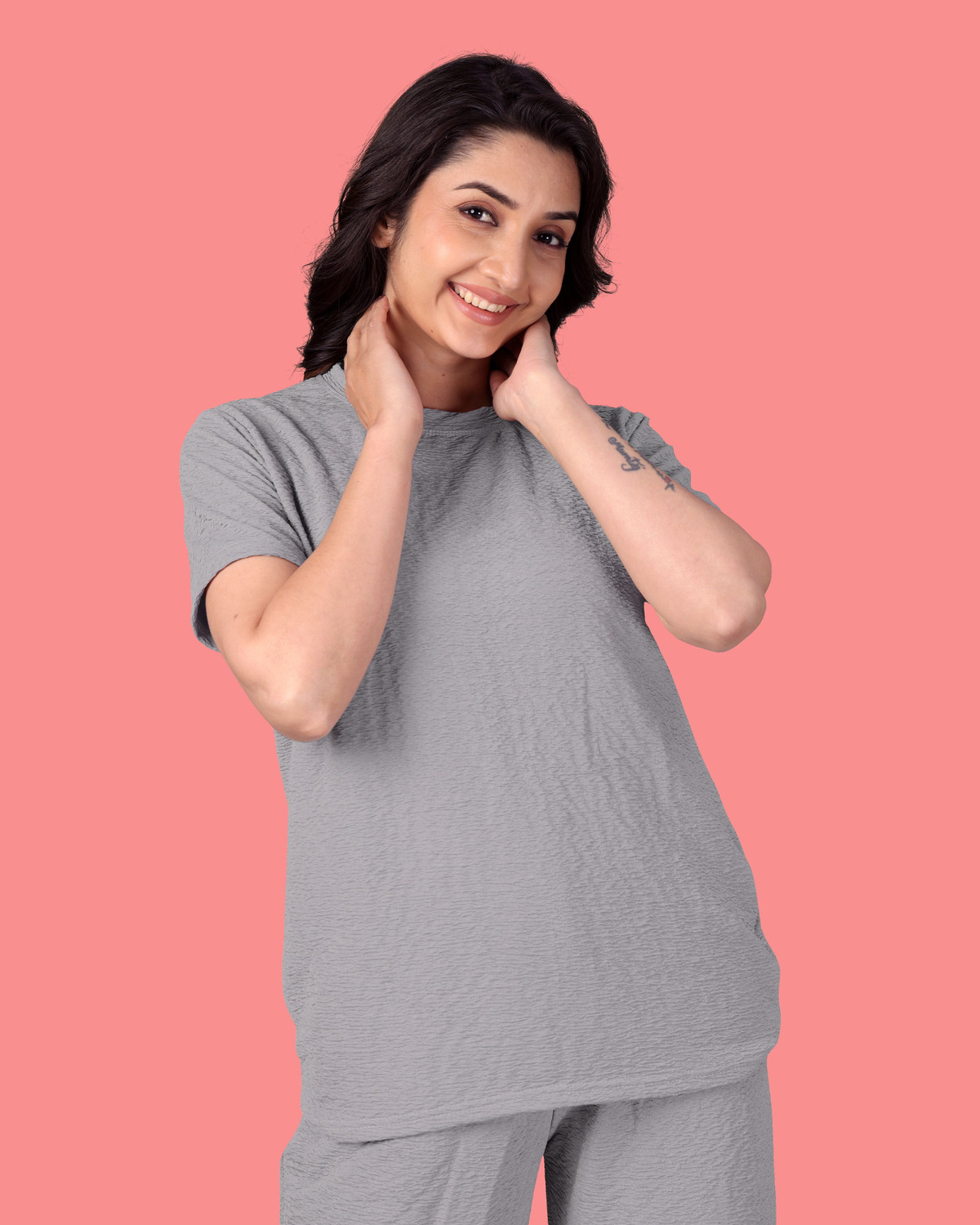 Image of METRONAUT Women Solid Grey Top & Pyjama Set