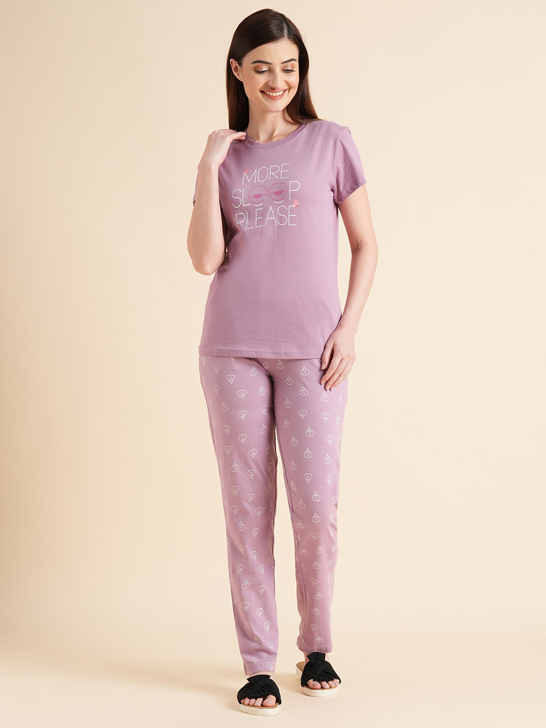 Image of SWEET DREAMS Women Printed Pink Top & Pyjama Set