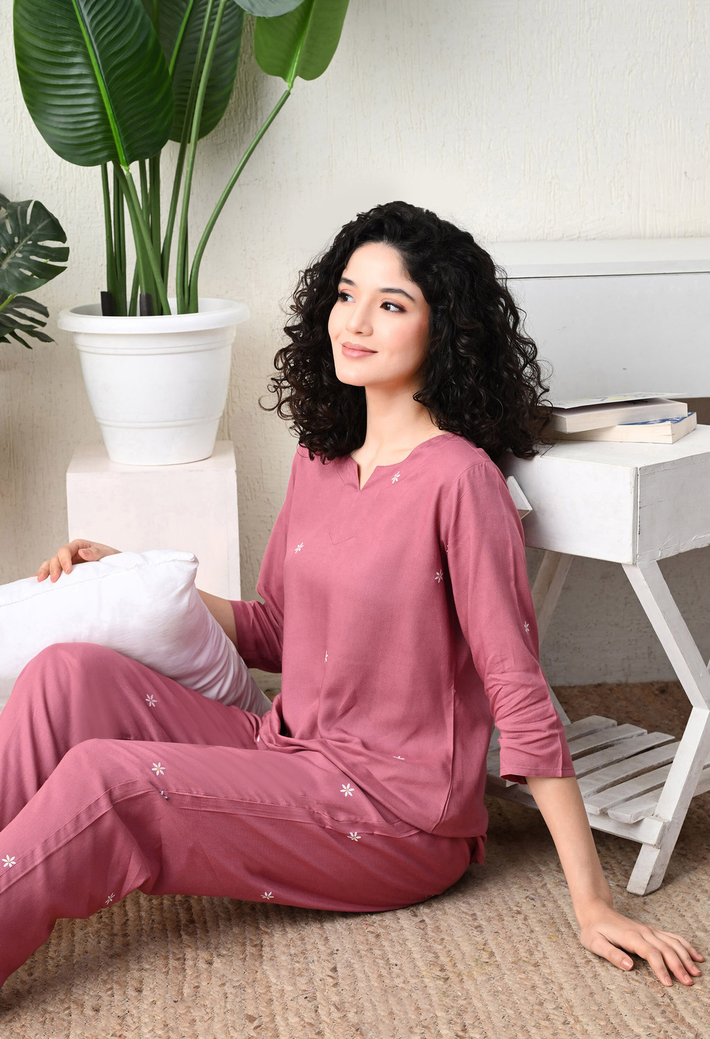 Image of DreamBe Women Solid Pink Night Suit Set