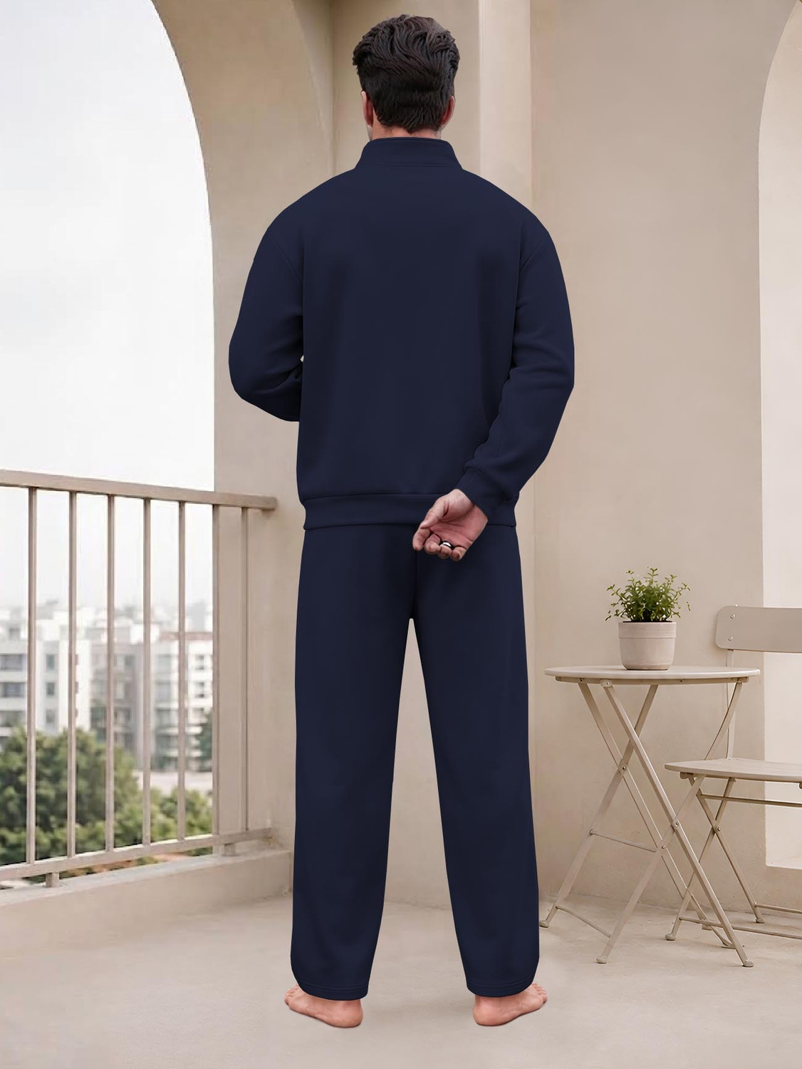 Image of SPECTATOR Men Solid Dark Blue Night Suit Set
