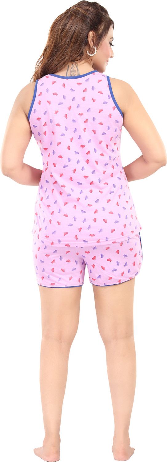 Image of Attempt Women Printed Purple Top & Shorts Set