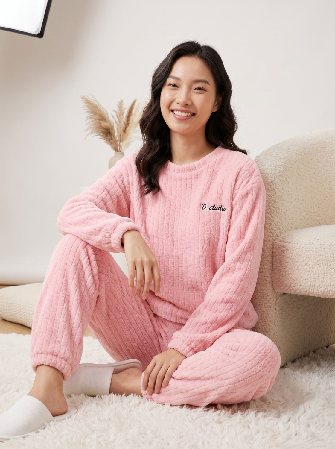 Image of Lugo Women Self Design Pink Night Suit Set