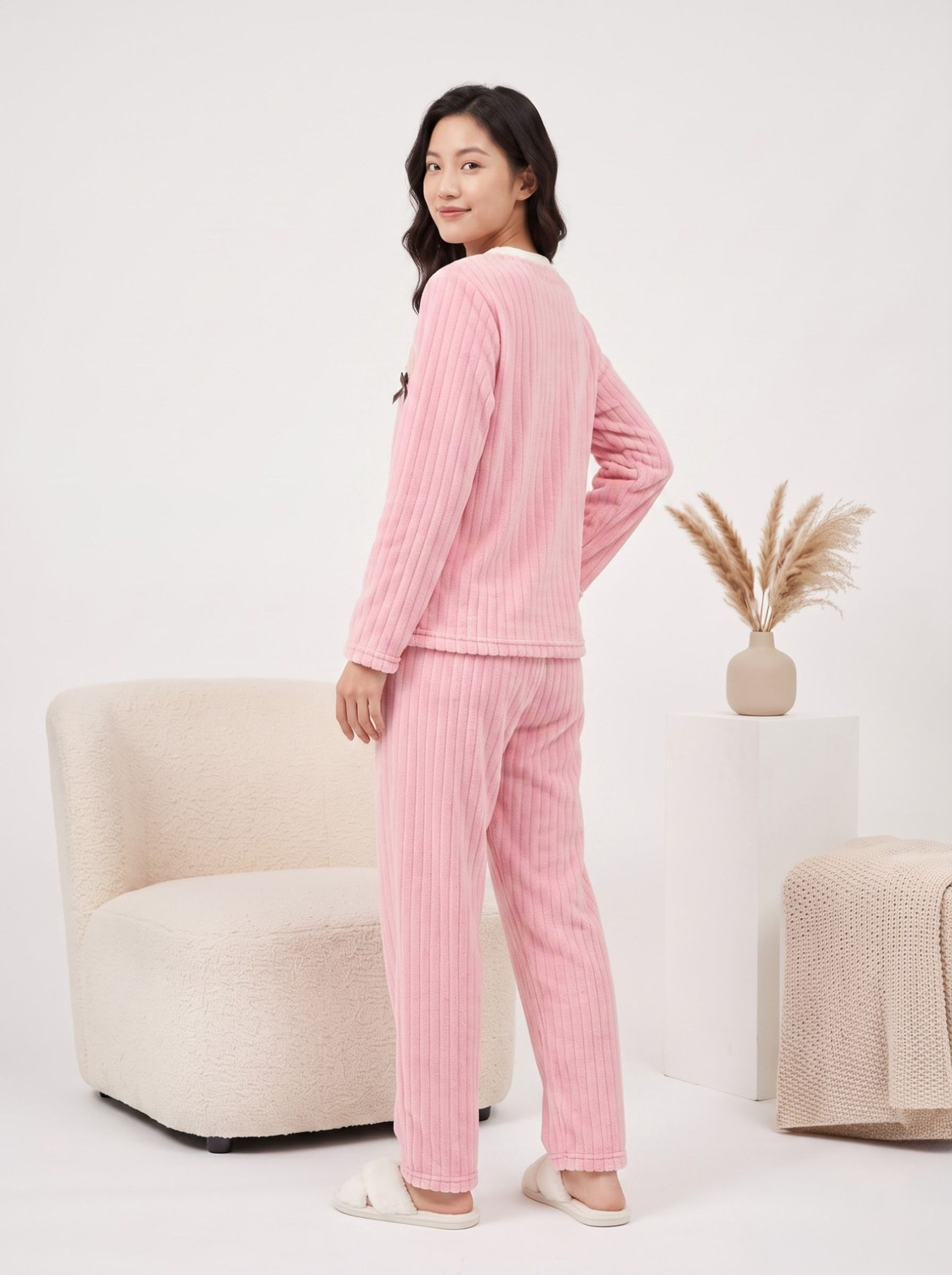 Image of Lugo Women Self Design Pink Night Suit Set