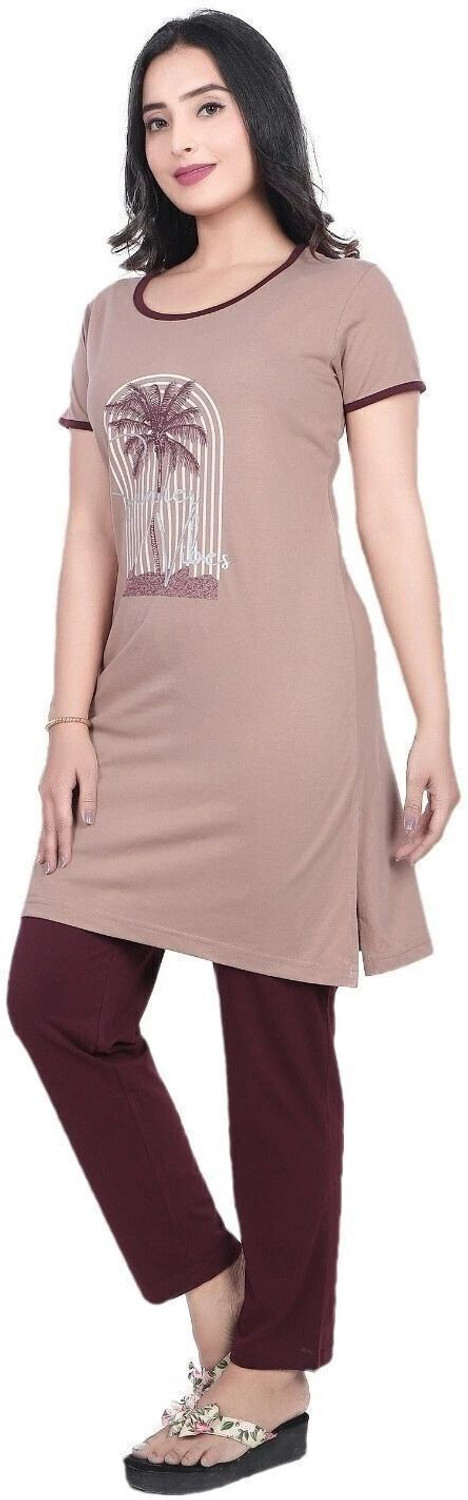 Image of Clint Women Graphic Print Brown Top & Pyjama Set