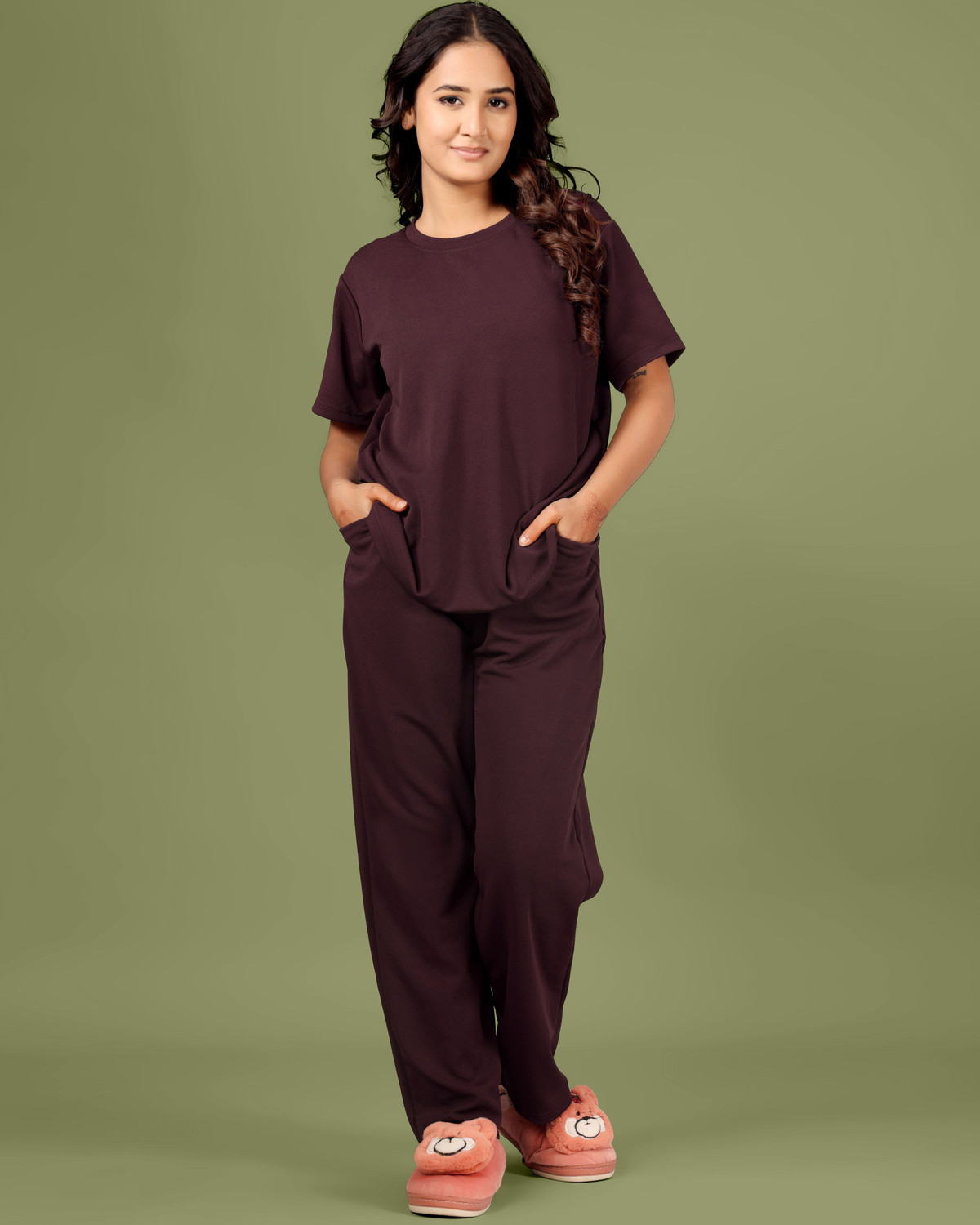 Image of SAKARMAA Women Solid Purple Top & Pyjama Set