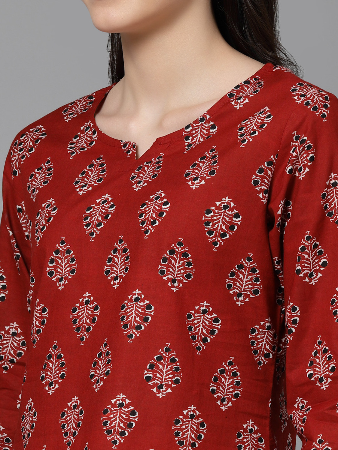 Image of his&her Women Top & Pyjama Set Maroon Printed