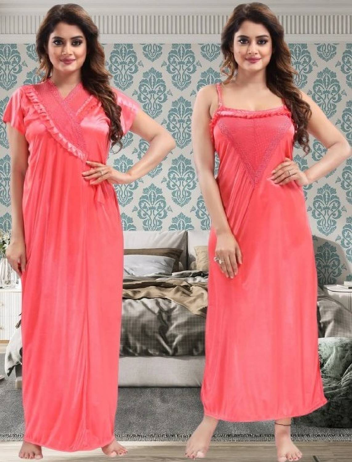 Bombshell Women Solid Orange Night Suit Set