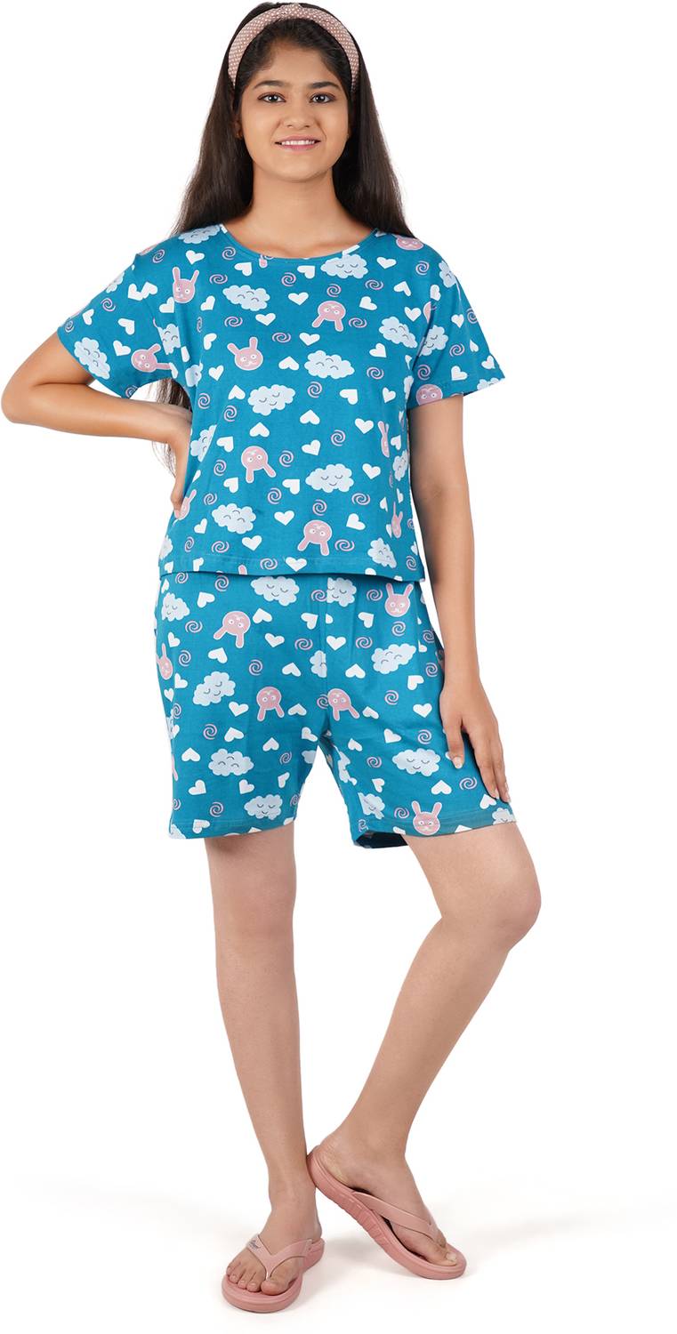 Blackballe Girls Printed Blue Top & Shorts Set