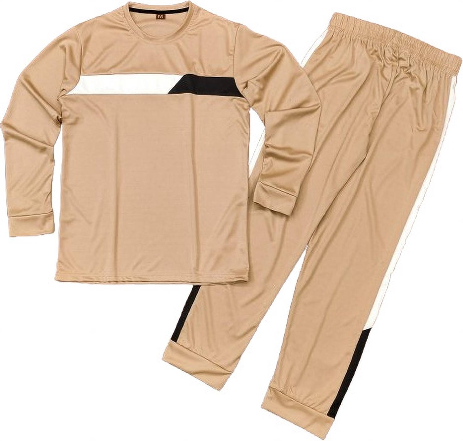 BALUDACLOTHS Men Colorblock Beige Night Suit Set