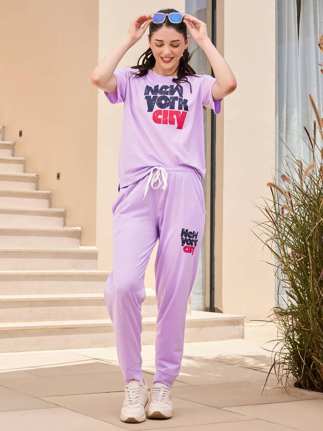 Beebelle Women Conversational Purple Top & Pyjama Set