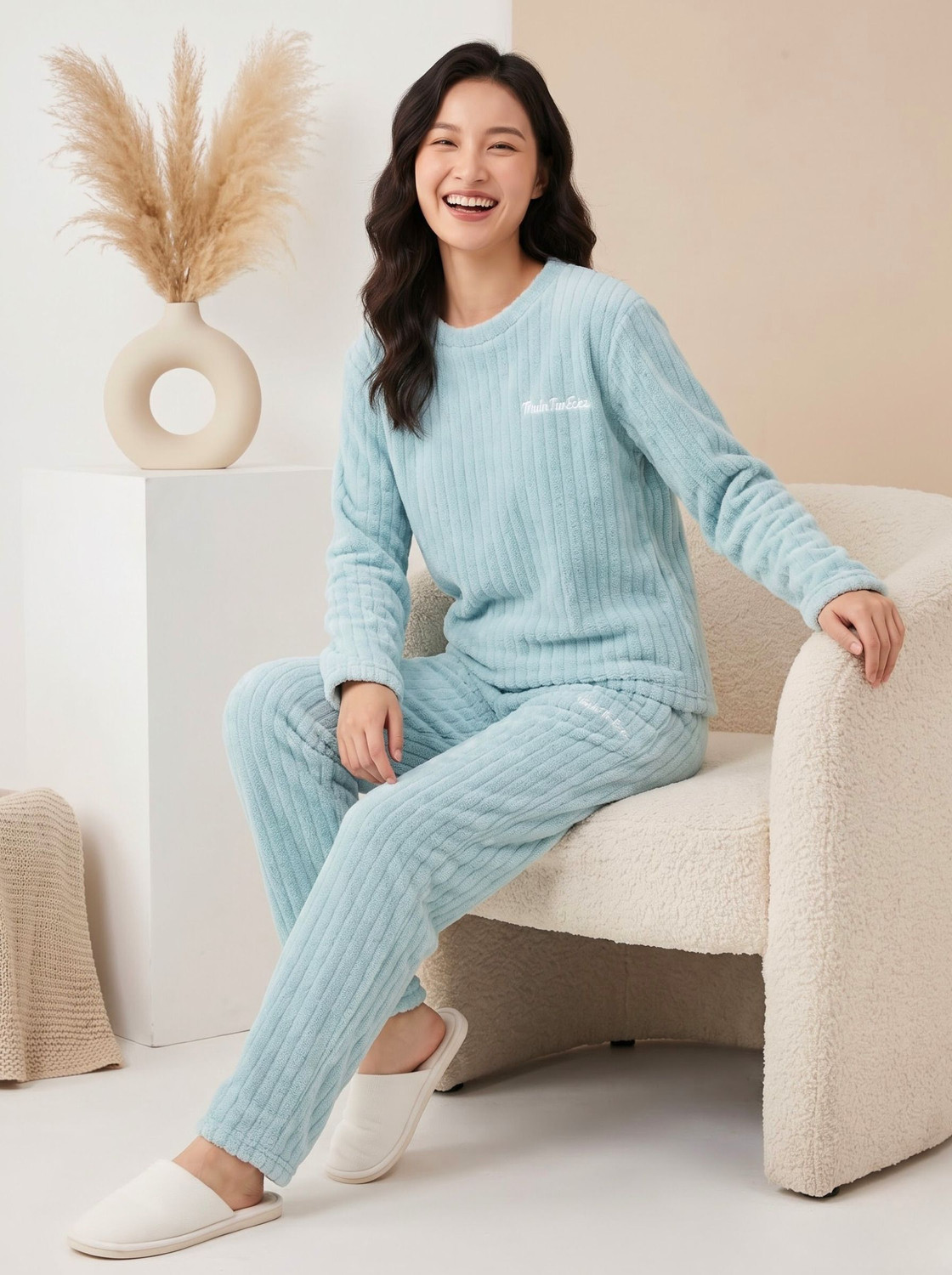 Image of Lugo Women Self Design Blue Night Suit Set