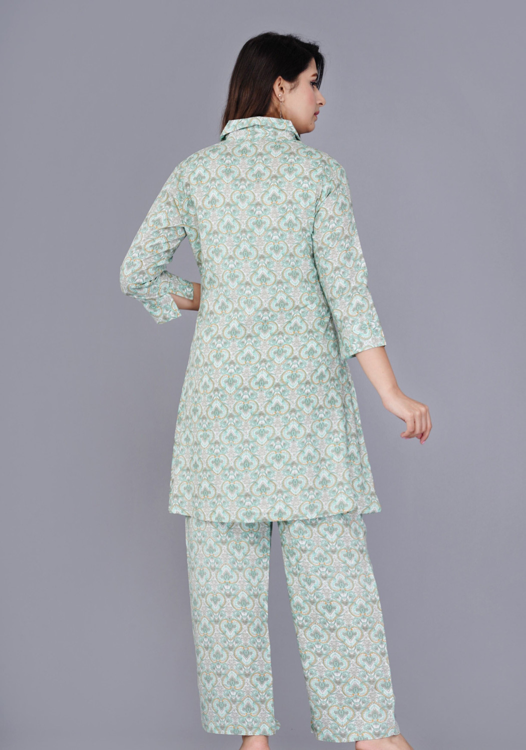 Image of MintMarie Women Printed Green Night Suit Set