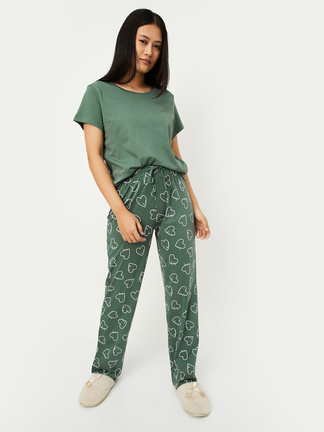 Image of MAX Women Printed Green Top & Pyjama Set
