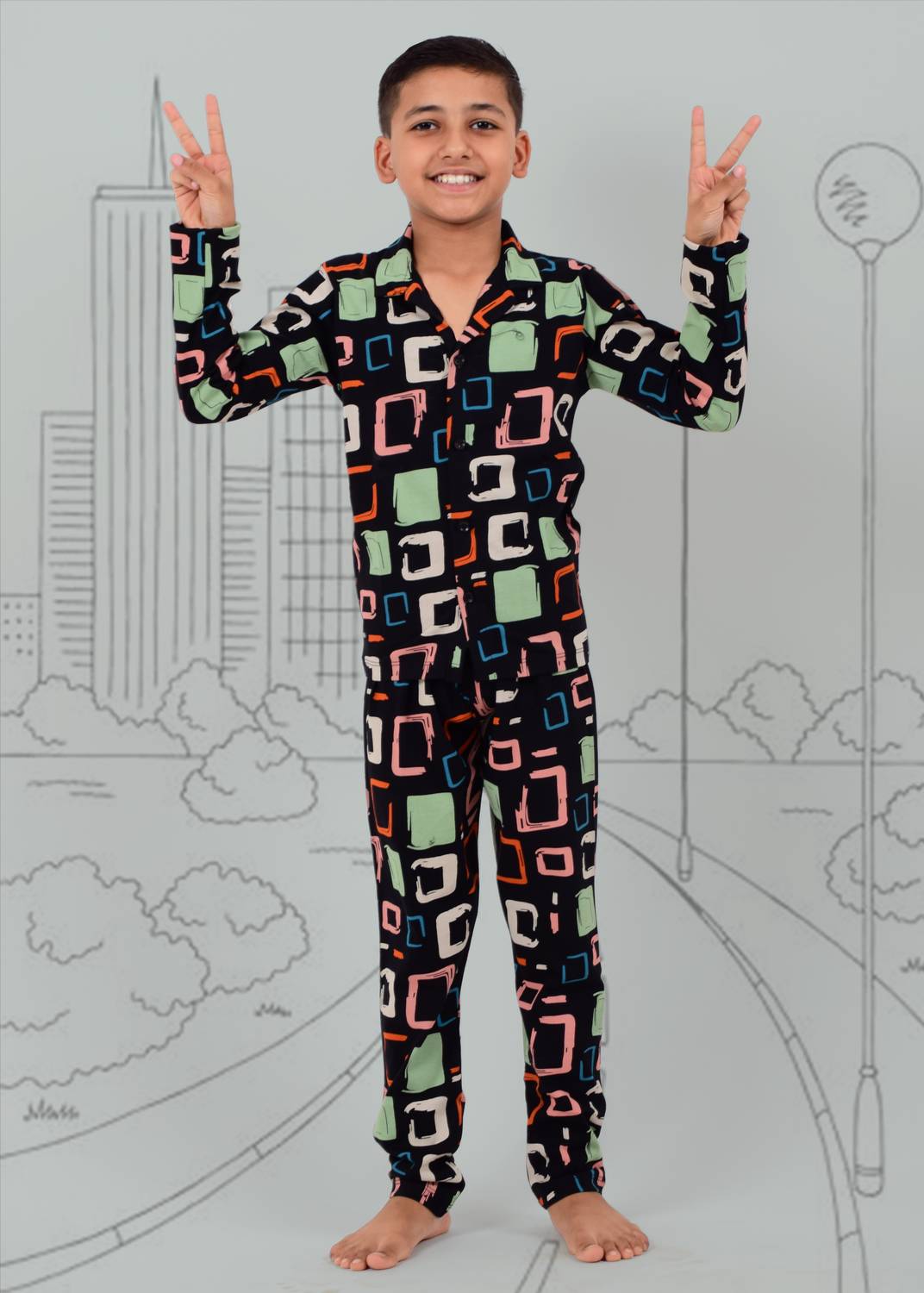 3BROS Boys & Girls Printed Multicolor Night Suit Set