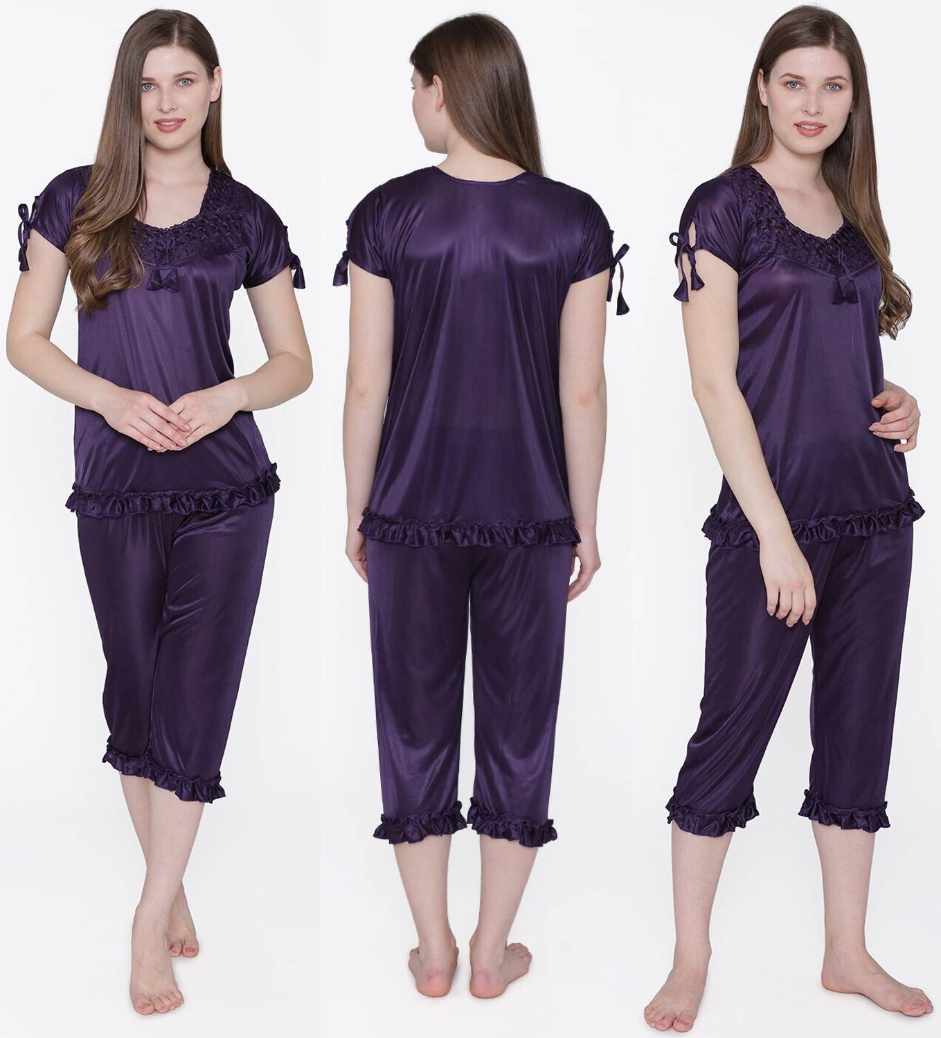 Boosah Women Solid Purple Top & Capri Set