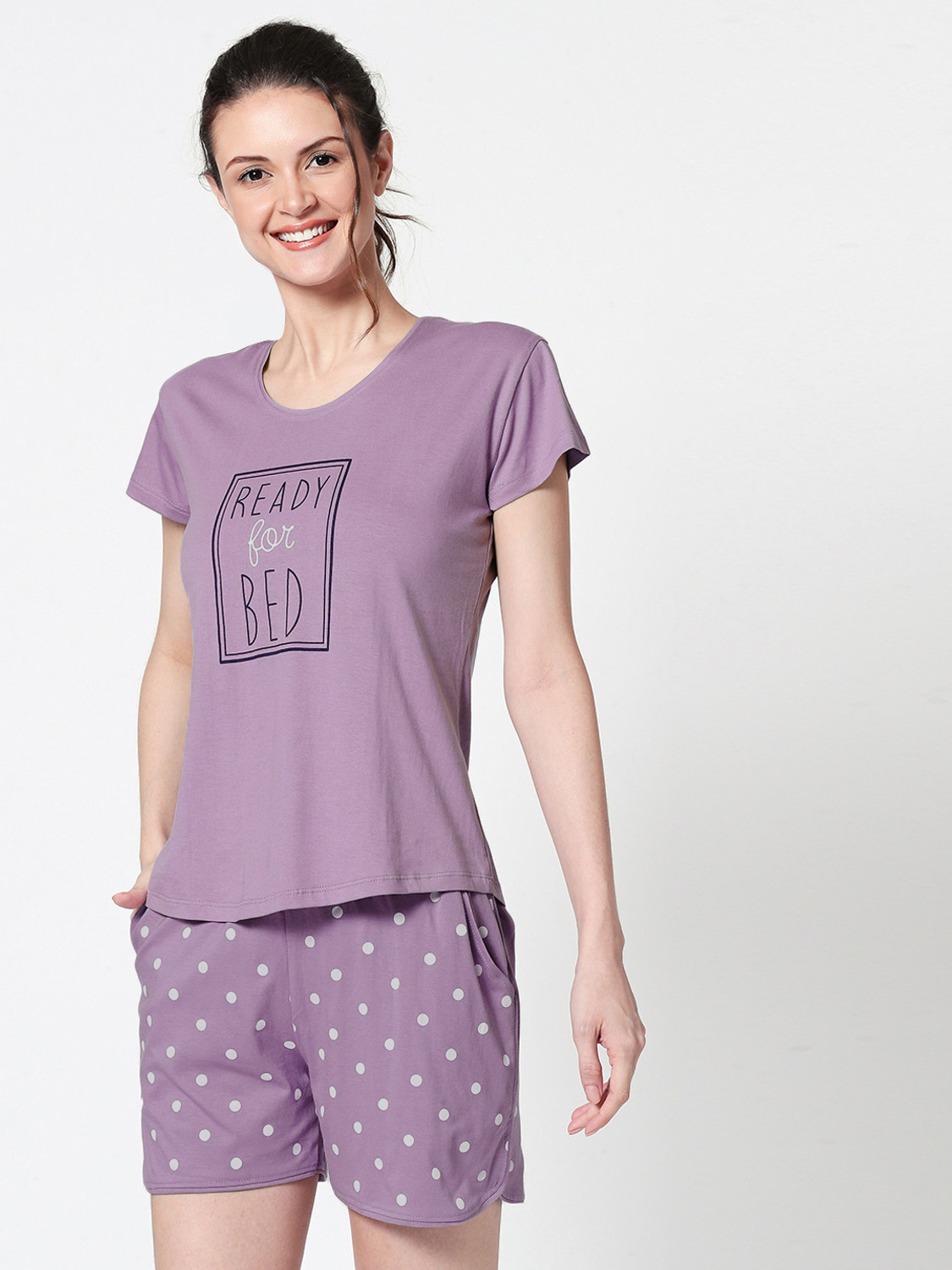 Image of ZEYO Women Printed Purple Top & Shorts Set
