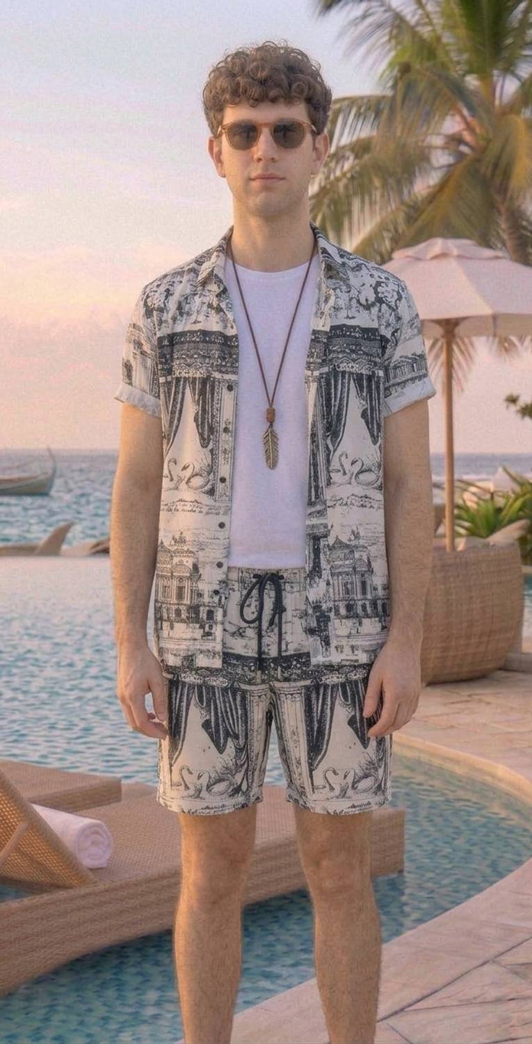 7starenterprise7 Men Printed Multicolor Top & Shorts Set
