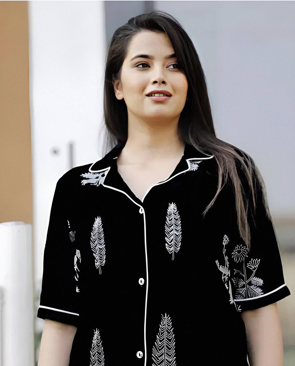 ashraj Women Printed Black Night Suit Set