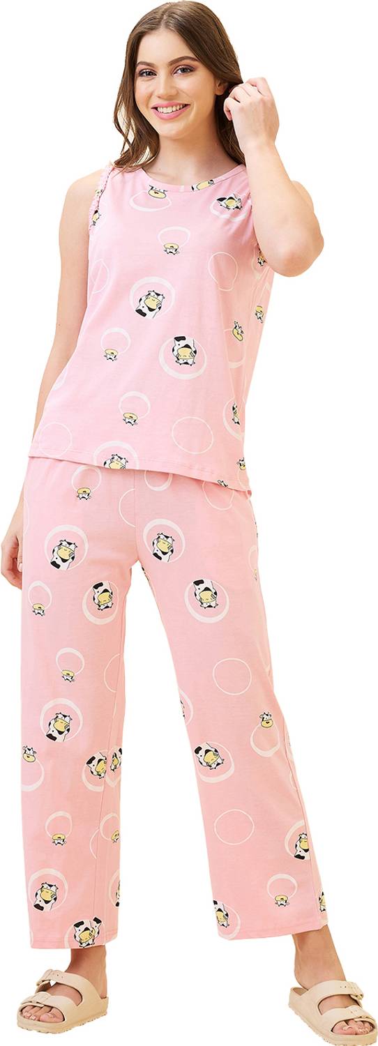 AV2 Women Printed Pink Top & Pyjama Set