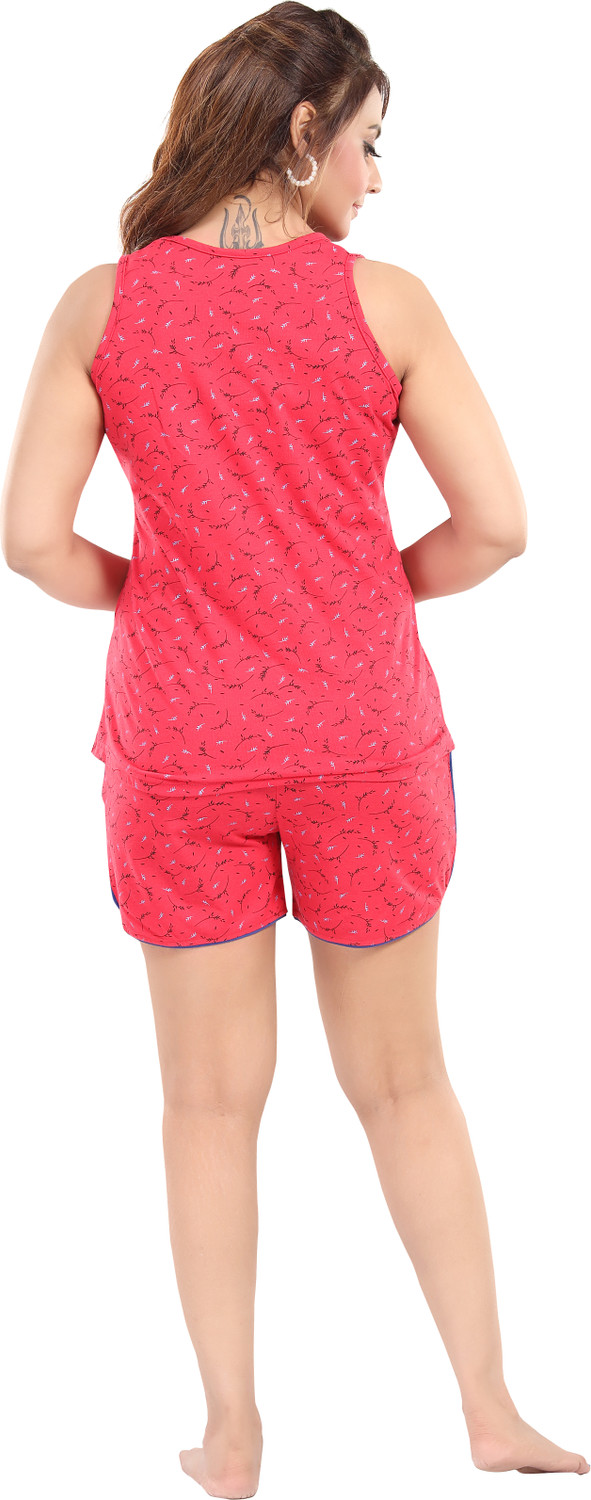 Image of Attempt Women Printed Pink Top & Shorts Set