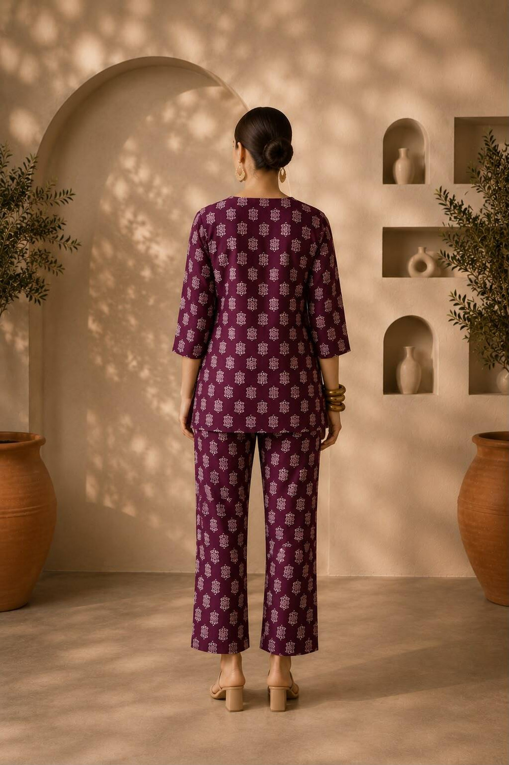 Image of Miss Rekha Women Floral Print Maroon Top & Pyjama Set