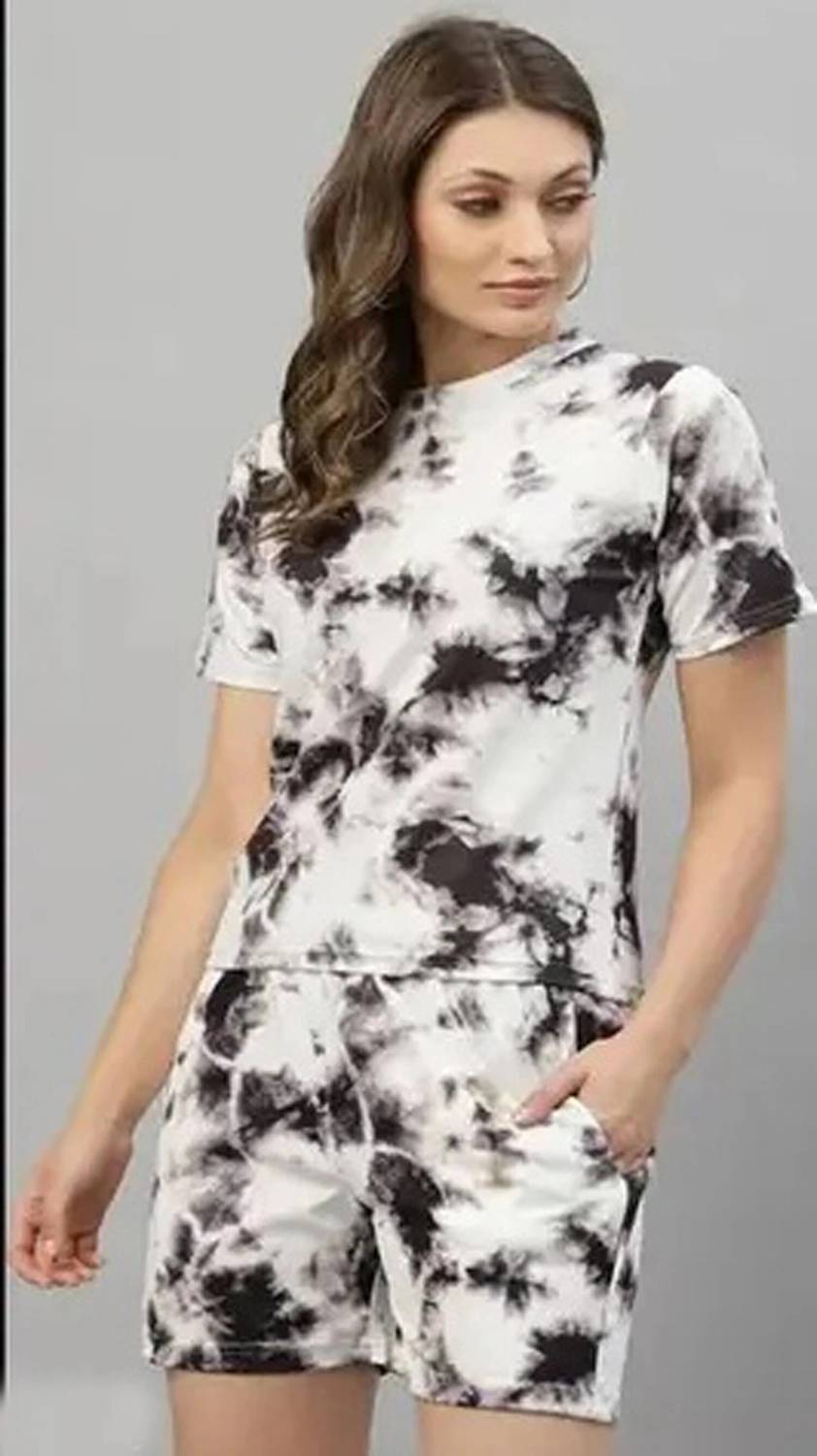 ATXP Women Printed Black Top & Shorts Set